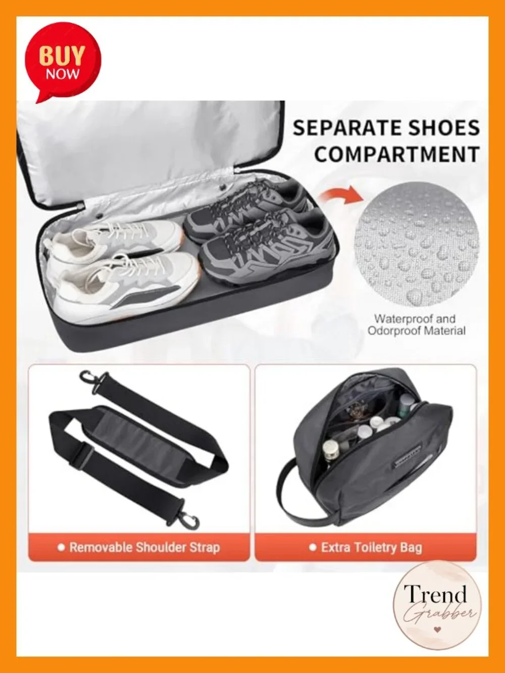 Nylon Duffel Bag with Toiletry Bag Set 55L Carry On Weekender Luggage